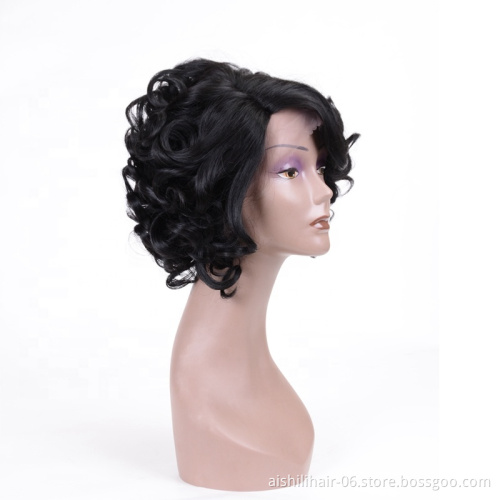 Aishili Wholesale Lace Front Wig Short Black Synthetic Wigs Lace Frontal Wig Spring Curly And Deep Wave For Women